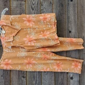 Vintage Linen Flower Power 2pc set Medium top and pants